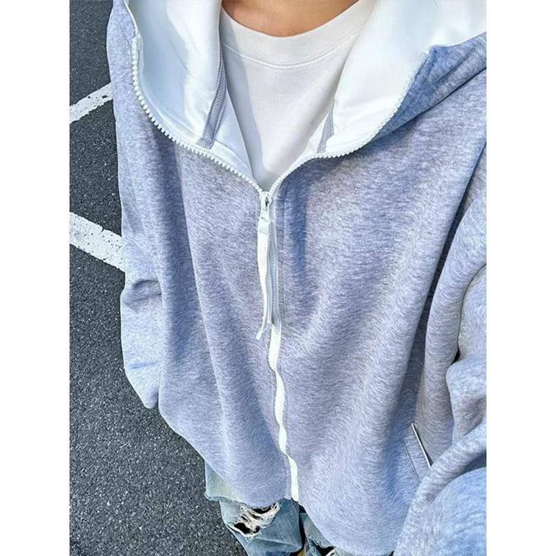 Mens White Grey Hooded Sweatshirt Loose Fit Casual Streetwear