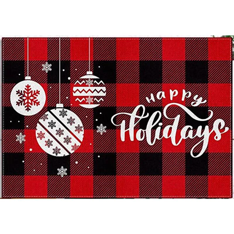 Christmas Placemats Table Mats Plaid Snowflake Santa Claus Coaster Pad Cup Dining Kitchen Placemat Non-Slip Home Decorations