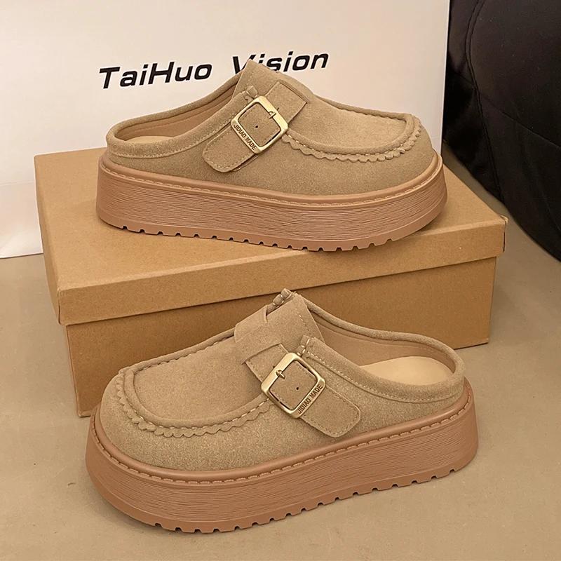 

Women s Shoes New Baotou Half Slippers High Quality Suede Casual Slippers Fashion Mules Slippers Platform Slipper Zapatos Mujer 35 хакі