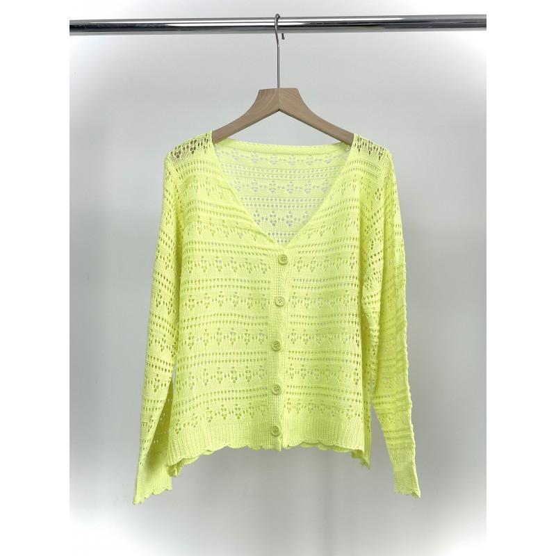 Lightweight Crochet Knit Cardigan With Buttons Sheer Mesh Cover-Up Beach Casual Wear