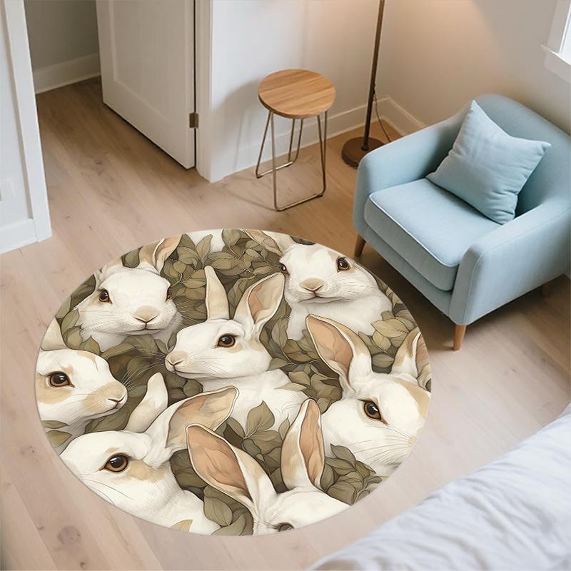 Rabbit Pattern Round rug,Carpet Rug for Living Room Bedroom Sofa Playroom Decor,Non-slip Floor Mat,Holiday Gifts and Birthday Gifts