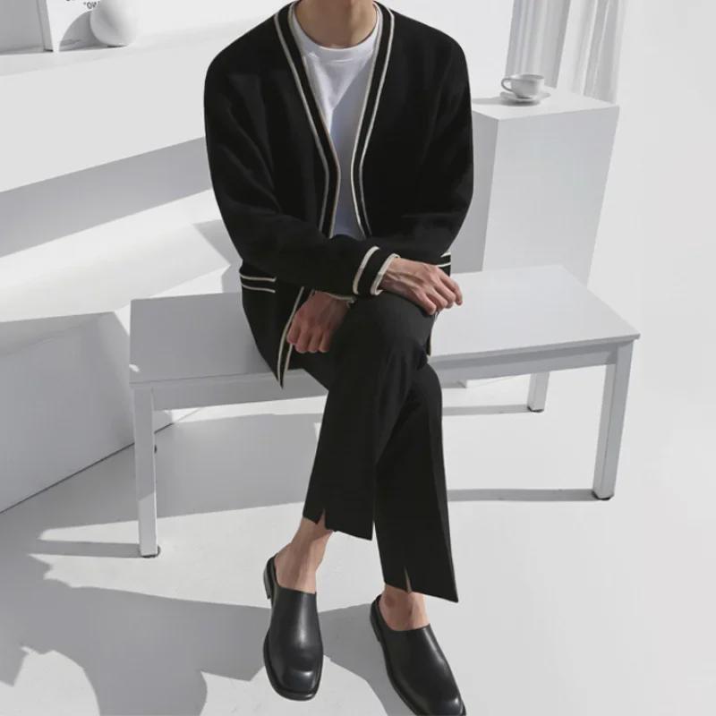 Men's Knitted V-Neck Cardigan Sweater - Spring/Autumn Korean Casual Loose-Fit Top