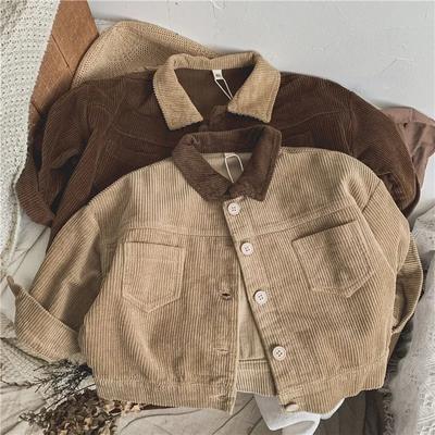 Simple Retro Style Japanese and Korean  Autumn and Winter Childrens Coat Shirt Girls and Boys Baby Loose JacketOuterwear Coat