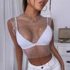 Diamond Fishing Net Top Crystal Beading Shiny Summer Girls Party Club Sexy Hollow Out Rhinestones Cropped Navel Sleeveless Vest