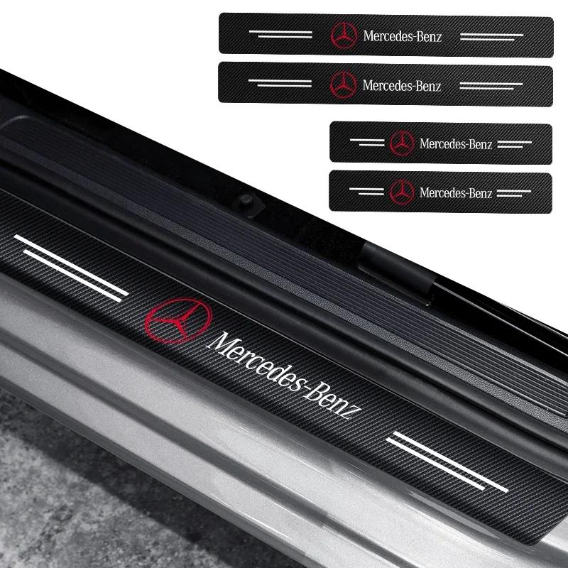 FBK3   4Pcs Carbon Fiber Car Sticker Strip Auto Door Threshold for Mercedes benz W211 W203 W204 W210 W124 W202 CLA W212 W220 W205
