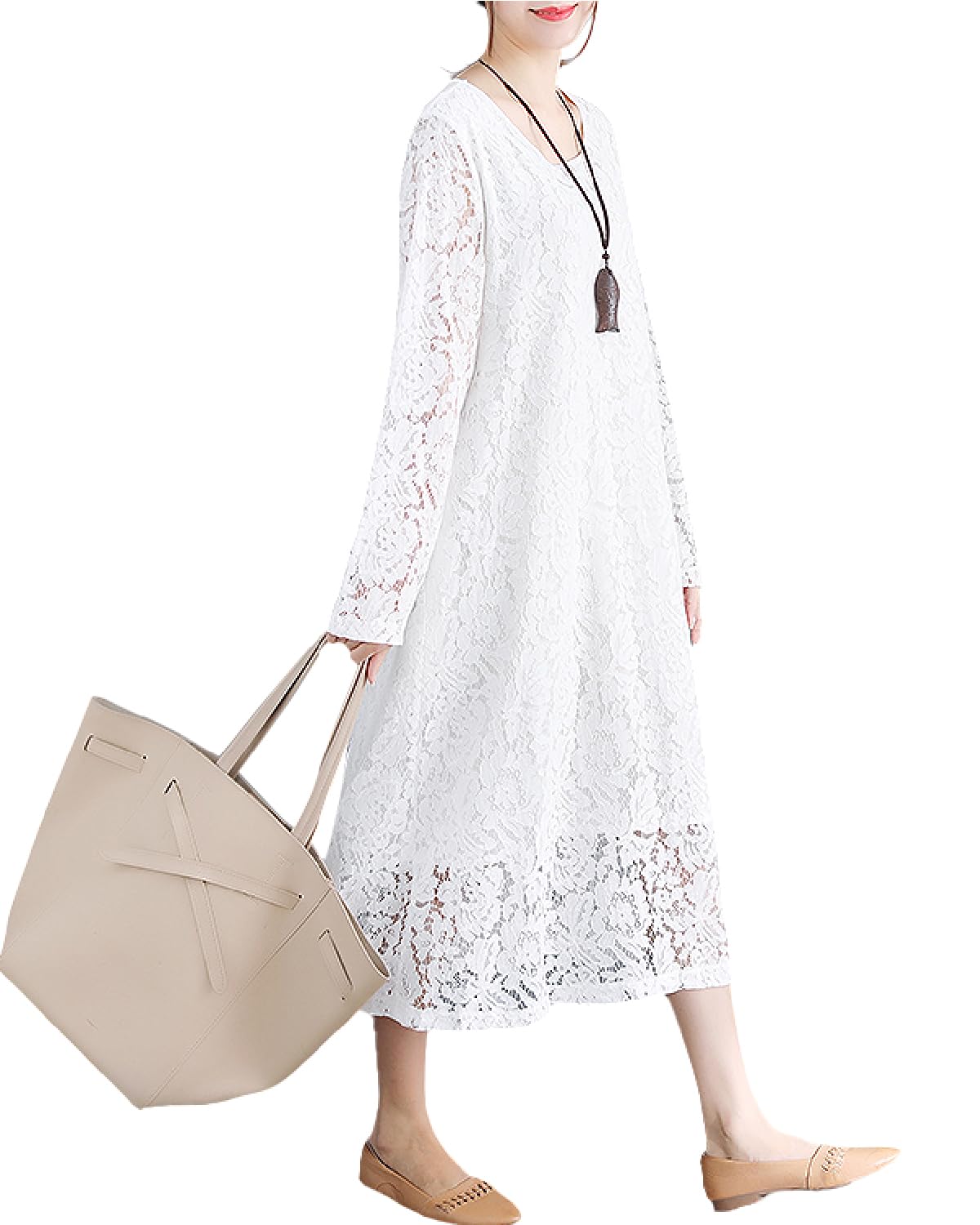 

Платье женское Lily Chocolat Long Lace Loose Plus Long Flare Lace Floral Long Sleeve Chiffon Long All Flare Размер XXL, Посадка, Платье весна/лето, Размер, белый