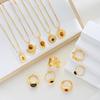 11 Pcs Vintage Brown Opal Jewelry Set for Women Maillard Gold Color Metal Geometric Pendant Necklaces and Rings Y2K Jewelry Gift
