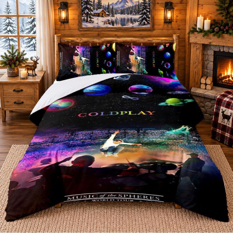 Coldplay Pattern Bedding 3Pcs Set Bed Sheet And Pillowcases For Indoor Bedroom