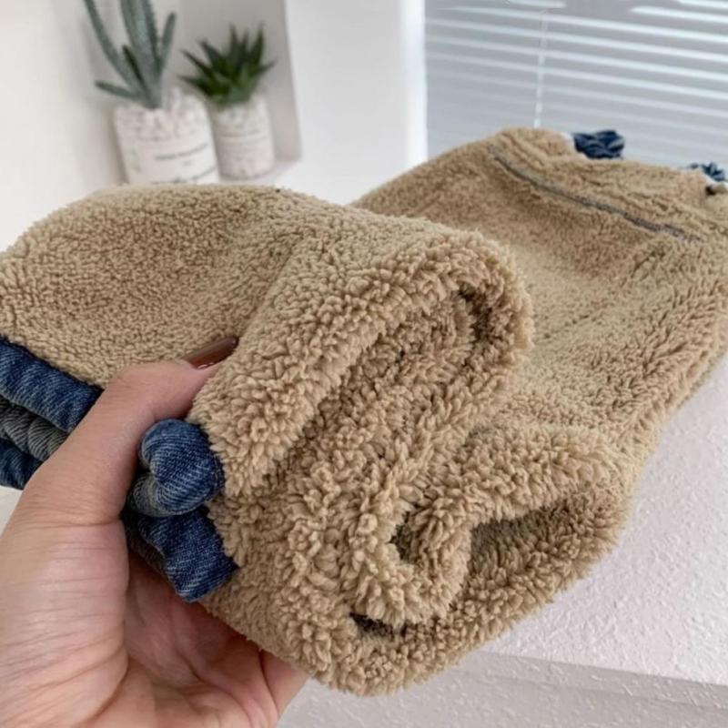 Children's Fleece-lined Jeans Boys Girls Plush Velvet Denim Pants New Kids Winter Thickened Warm Trousers Infant Clothing