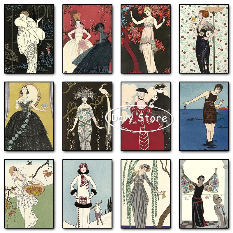 Vintage Fashion Evening Dress Suit Woman Posters and Prints Canvas Painting Wall Art Picture for Living Room Home Decor Cuadros