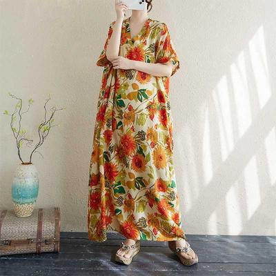 Ladies' Thin Cotton Loose Artistic Beach Skirt Retro Long Robe