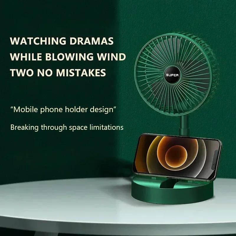 Electric Stand Fan Portable Folding Fan USB Rechargeable Foldable Desktop Fan Mini Mute Fan 3 Speeds Adjustable Height