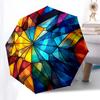 1 Stück Bunter Buntglas-Design Automatischer Faltregenschirm - Tragbares Dreifach faltbares Design mit 8-Speichen-Eisenrahmen, Outdoor, Festliches Geschenk für Fans, Reise