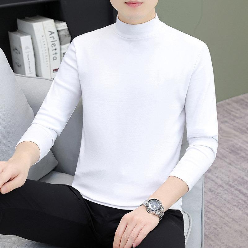 Men S Half High Neck Long Sleeve Cotton Loose Fit T Shirt