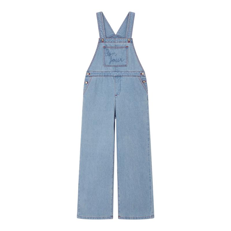 ELLE KIDS Girls' Denim Overalls with Contrast Embroidery