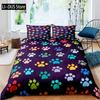 Footprint Duvet Cover Set Kids Watercolor Bedding Set Animal Footprints Colorful Puppy Paws Multicolor Graffiti Art Quilt Cover