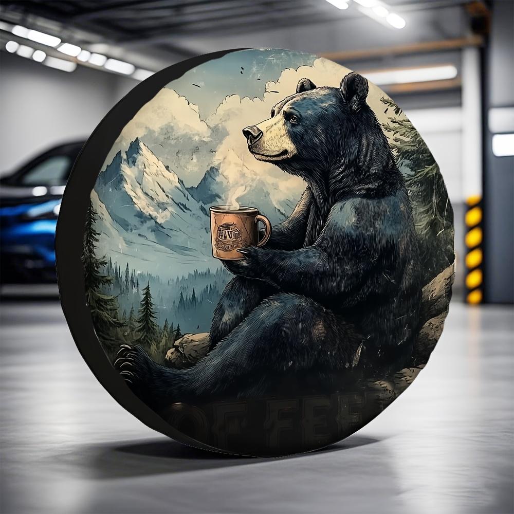 Black Bear Coffee Spare Tire Cover Durable Waterproof Polyester Camping SUV Accessory