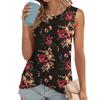 T-shirt estiva con stampa floreale per donna Top casual girocollo senza maniche gilet attorcigliato