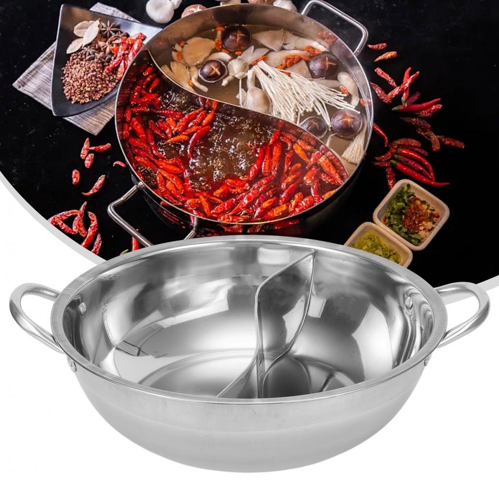 Hot Pot Twin Divided Stainless Steel 28cm Cookware Hot Pot Ruled Compatible