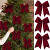 Retro Christmas Ornaments 2Pcs Tree Bow Decors, Velvet Fabric Holiday Wreath Hanging Ornament Decorations for Home, Festive Garland Wedding