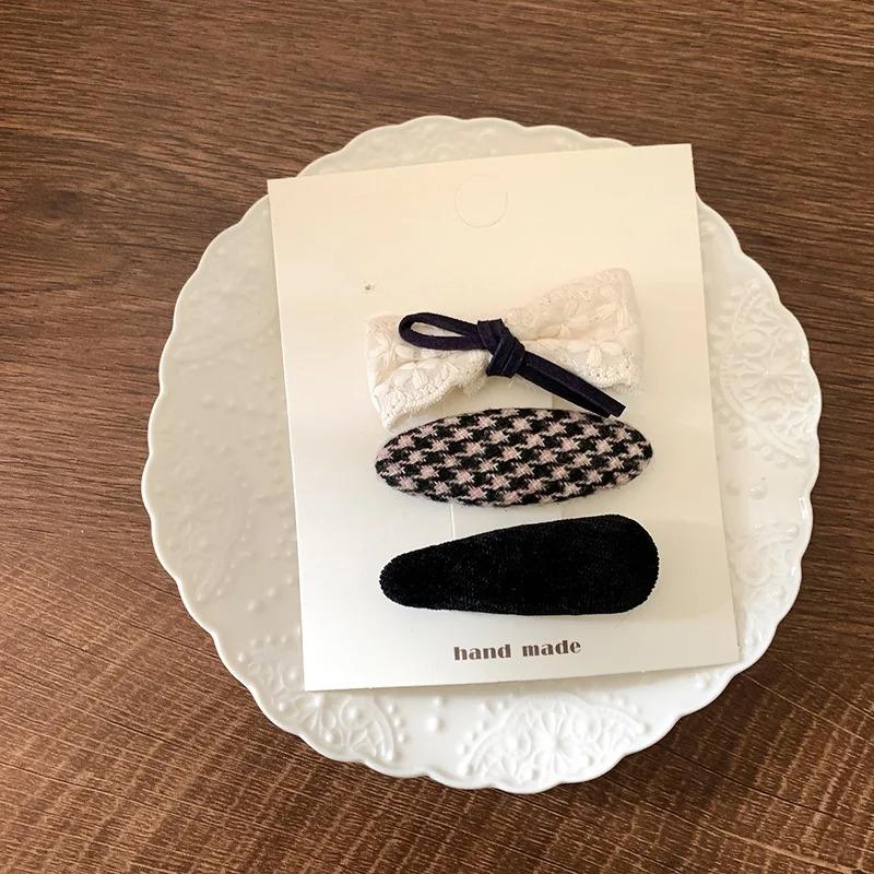 3 Pcs Fabric Plaid Waterdrop Hair Clips Sweet Butterfly Bow Children BB Clips Hair Styling Accessories Forehead Bangs Clip