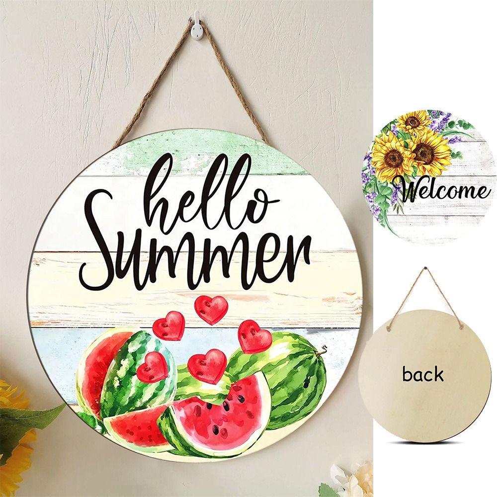 

Круглый домашний дверной знак Hello Summer, подвесной знак на дверь, аксессуары, дверная вешалка 1