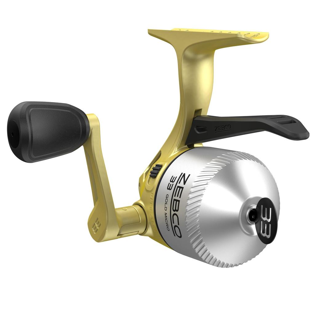 Zebco 33 Gold Micro Trigger Spinning Cast Reel Size 10 All-Metal Gear 4lb Zebco Cajun Line Included Silver and Gold