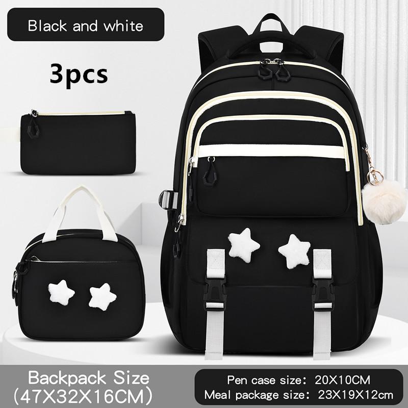 3pecs/set Pentagram School Bags for Junior High School Girls Large Capacity Cute Patchwork Backpack with Pencil Case Lunch Box
