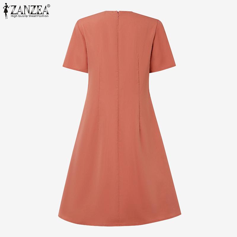 ZANZEA Women Casual Round Neck Summer Short Sleeve Dress