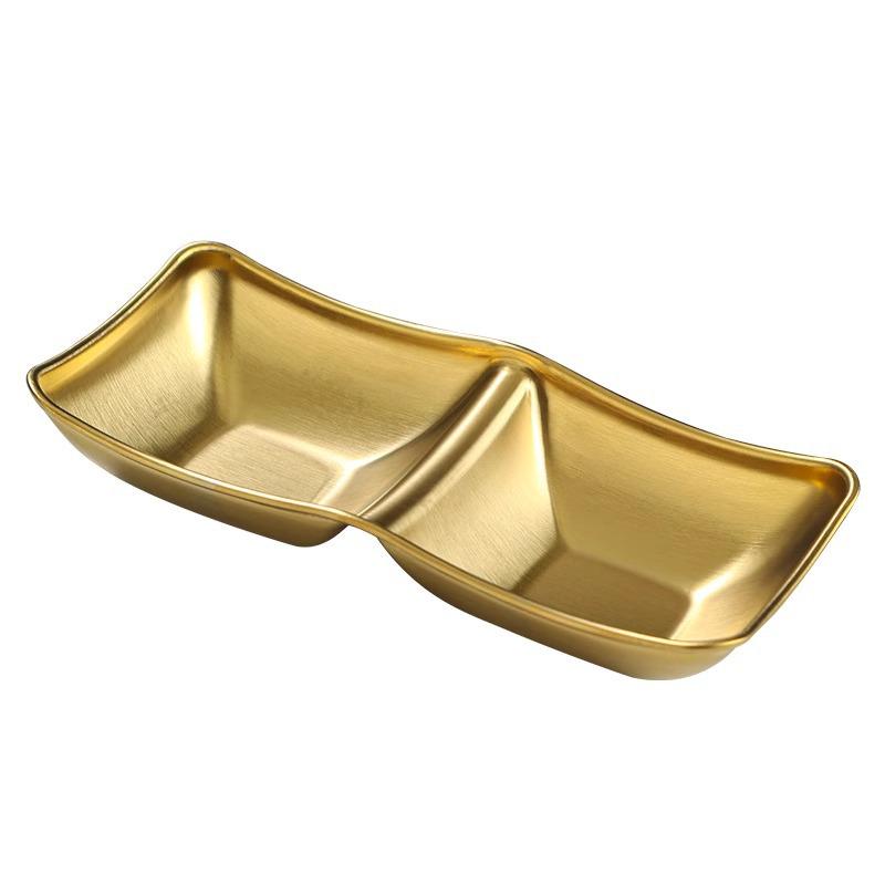 304 Stainless Steel Korean Hot Pot and Barbecue Dipping Dish - Gold, Two or Three Compartments