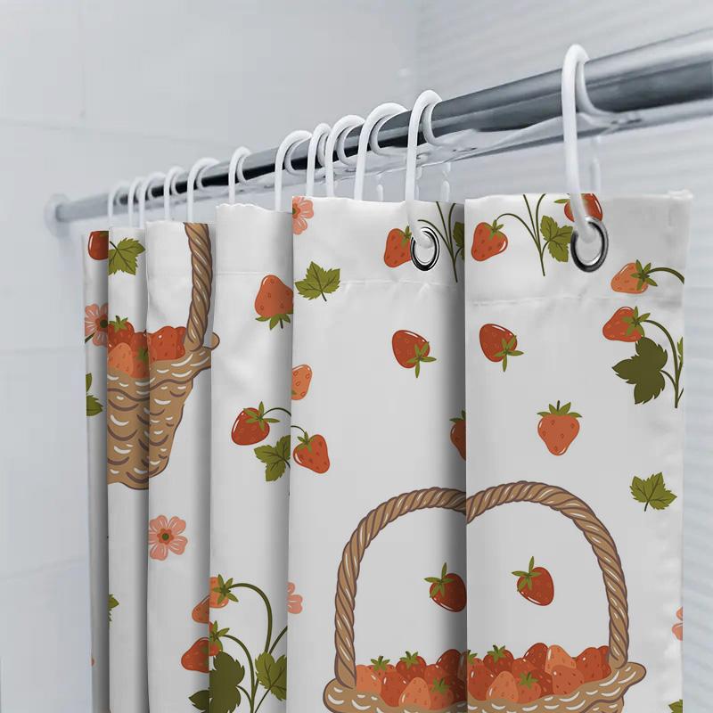 Erdbeer-Duschvorhang mit Hängekorb-Muster für Badezimmerdeko Wasserdichtes Stoffmaterial (Größe180X180Cm)