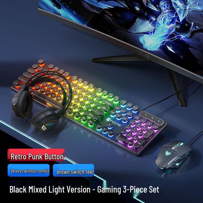 True Silent Mechanical-Feel Gaming Keyboard, Mouse & Headset Set