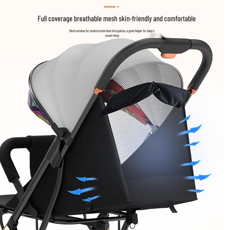 Lightweight Baby Stroller: Sit and Lie, One-Key Fold, Four-Wheel Shock Absorption, Outdoor Umbrella Car.