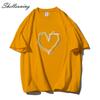 Shellsuning Loose O Neck Cotton Printed Shirts Women Summer Kawaii Heart Graphic Tees Female Casual Short Sleeve Base Black Tops