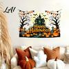 Withered Tree Wall Decorations Happy Halloween Stickers Moonlit Castle Pumpkin Clings Waterproof Decorative Glass Door Stickers Haunted House Decals