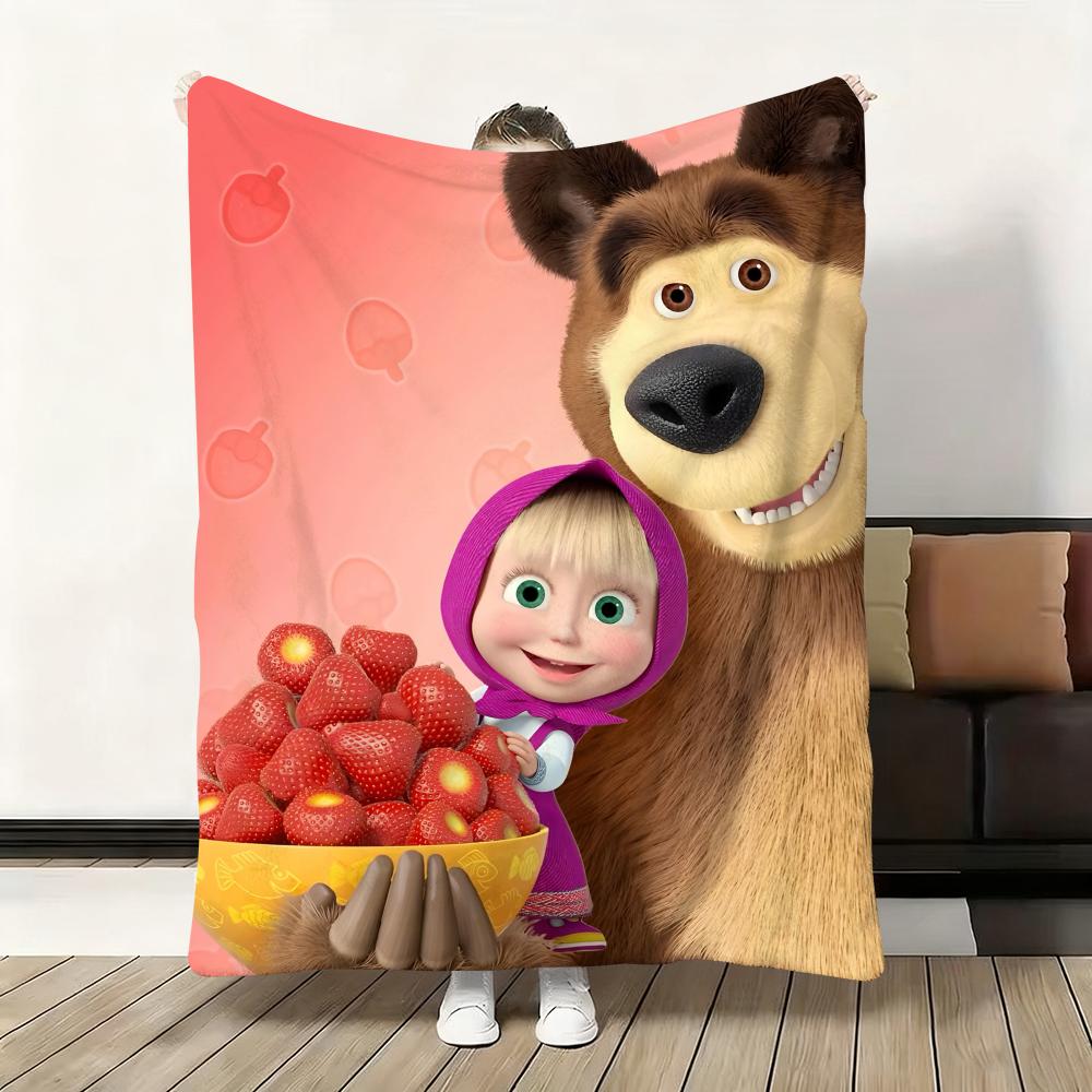 Cartoon M-Masha and the B-Bear Throw Flannel Fluffy Soft Blanket Warm Skin-Friendly Throw for Sofa Bed Office Nap Winter