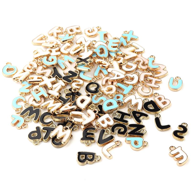 26pcs/lot 8mm Letter Charms Bulk Enamel Charms For Jewelry Making Alphabet Initial Letter Pendant For DIY Bracelet Necklace
