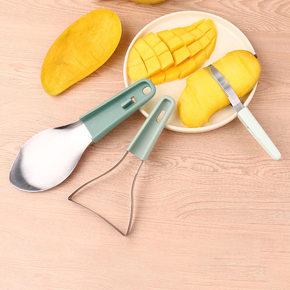 3 In 1 Mango Spoon Mango Slicer Cutting Granule Tool Multifunctional Mango Peeler Mango Avocado Scoop Kitchen Fruit Tool