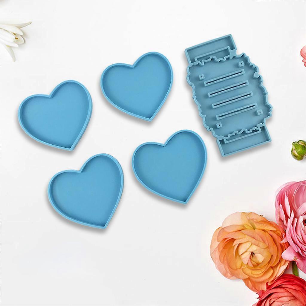 5 Pcs Love Heart Shaped Coaster Epoxy Resin Mold Cup Mat Casting Silicone Mold