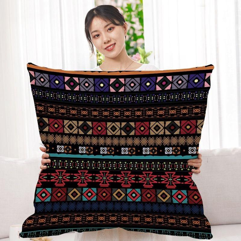 Double-Sided Bohemian Print Ethnic Style Pillow Cover Sofa Living Room Cushion Cover Geometric Pillow Square Pillowcase