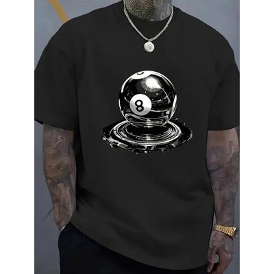 Europäische Größen Herren Billard Nein. T-Shirt mit 8 Mustern | Schwarz Weiß Druck Lässig - Bequemes Lockeres Tägliches Oberteil