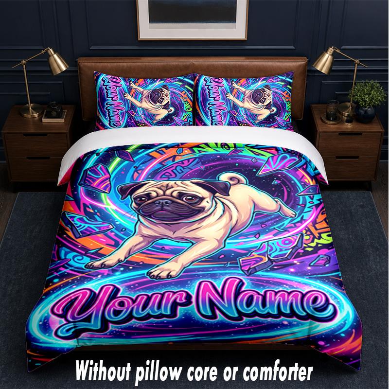 Neon Theme Custom Text Or Name 3Pcs Bedding Set,1 Flat Sheet & 2 Pillowcases Personalized Home Bedding