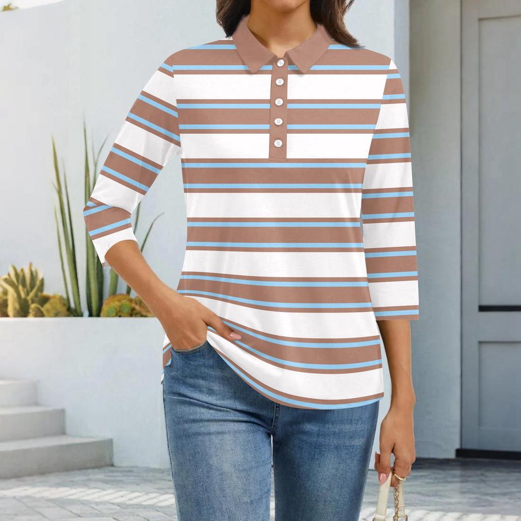 Dámská móda Ležérní klopa Krátký 3/4 rukáv Potisk Košile Dámské zapínací topy