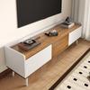 TV cabinet, three-door base cabinet. Compact construction. White and natural wood finish. Height 49.5 cm / Length 160 cm / Width 39 cm