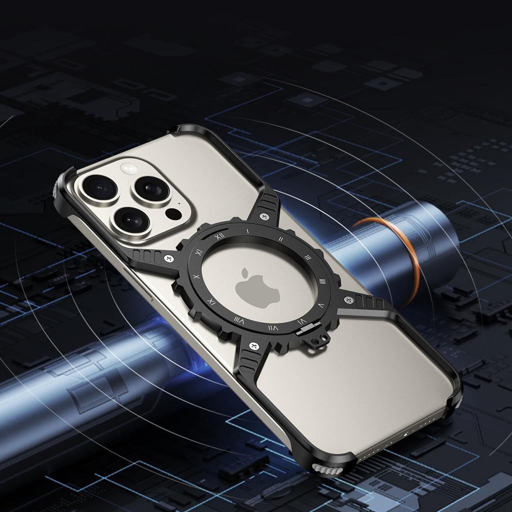 For iPhone 16 Pro Case Magnetic Kickstand Aluminum Alloy+PC Bumper Phone Cover Heat Dissipation