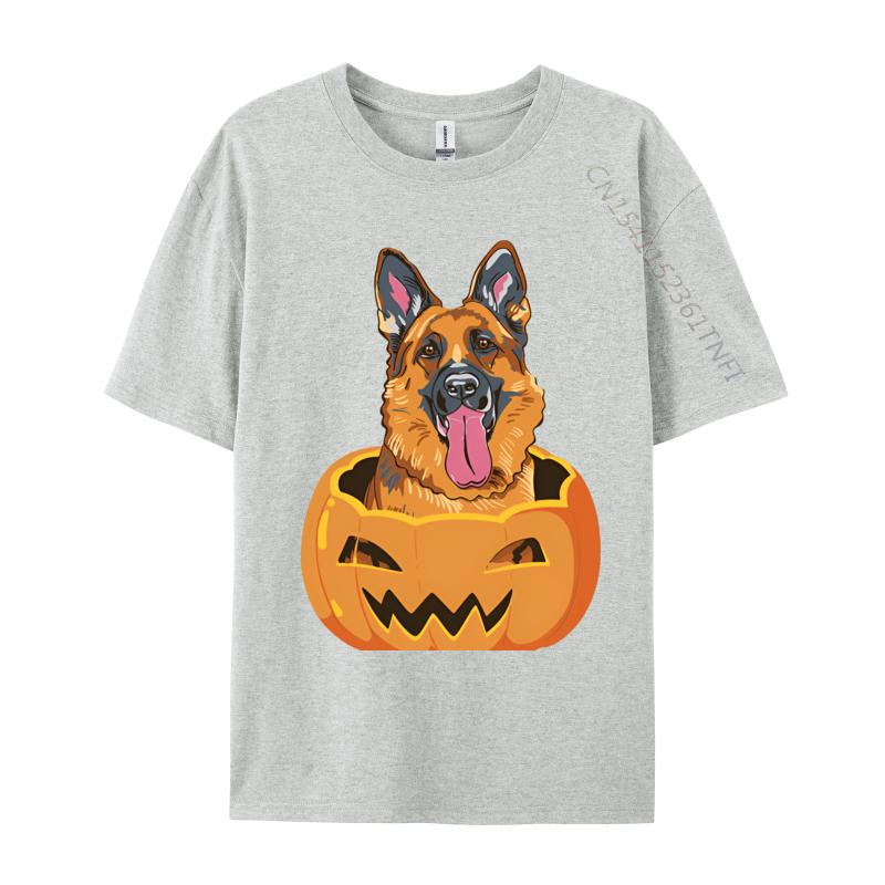 Cute Student Top Tshirts German Shepherd On Pumpkin Lazy Hallo Tshirt Black Europe Tops T Shirt Cotton Street