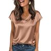 Summer, Satin Complexion, V-neck, Shirt Collar, Women's, Short Sleeved, Top, Women's Clothing