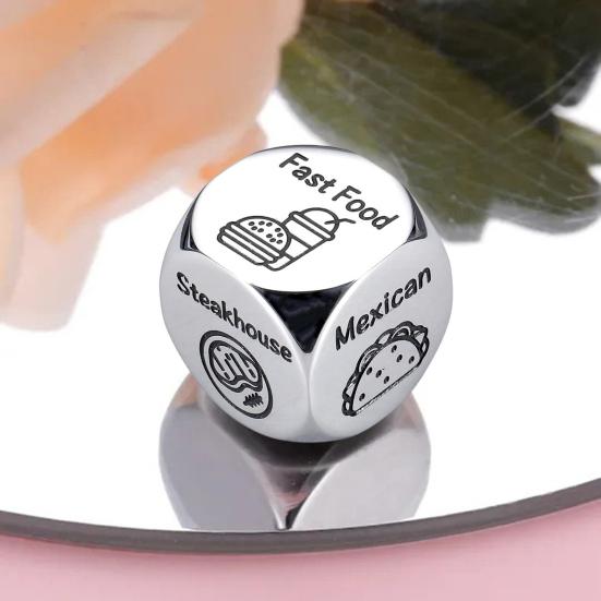 Food Decision Dice Stainless Steel Date Night Meal Decision Maker Valentines Day Movies Decision Dice for Couples