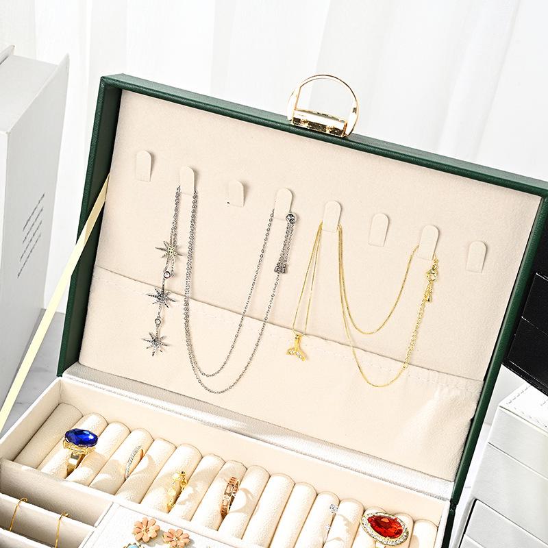 Luxury Three-Layer Leather Jewelry Box with Lock & Drawer for Earrings
