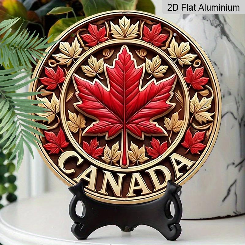 2D Flat Printed, 1pc Round Aluminum Canada Maple Leaf Sign, Retro Metal Wall Art, Vintage Style, Waterproof & Durable, Easy to Install, Perfect for
